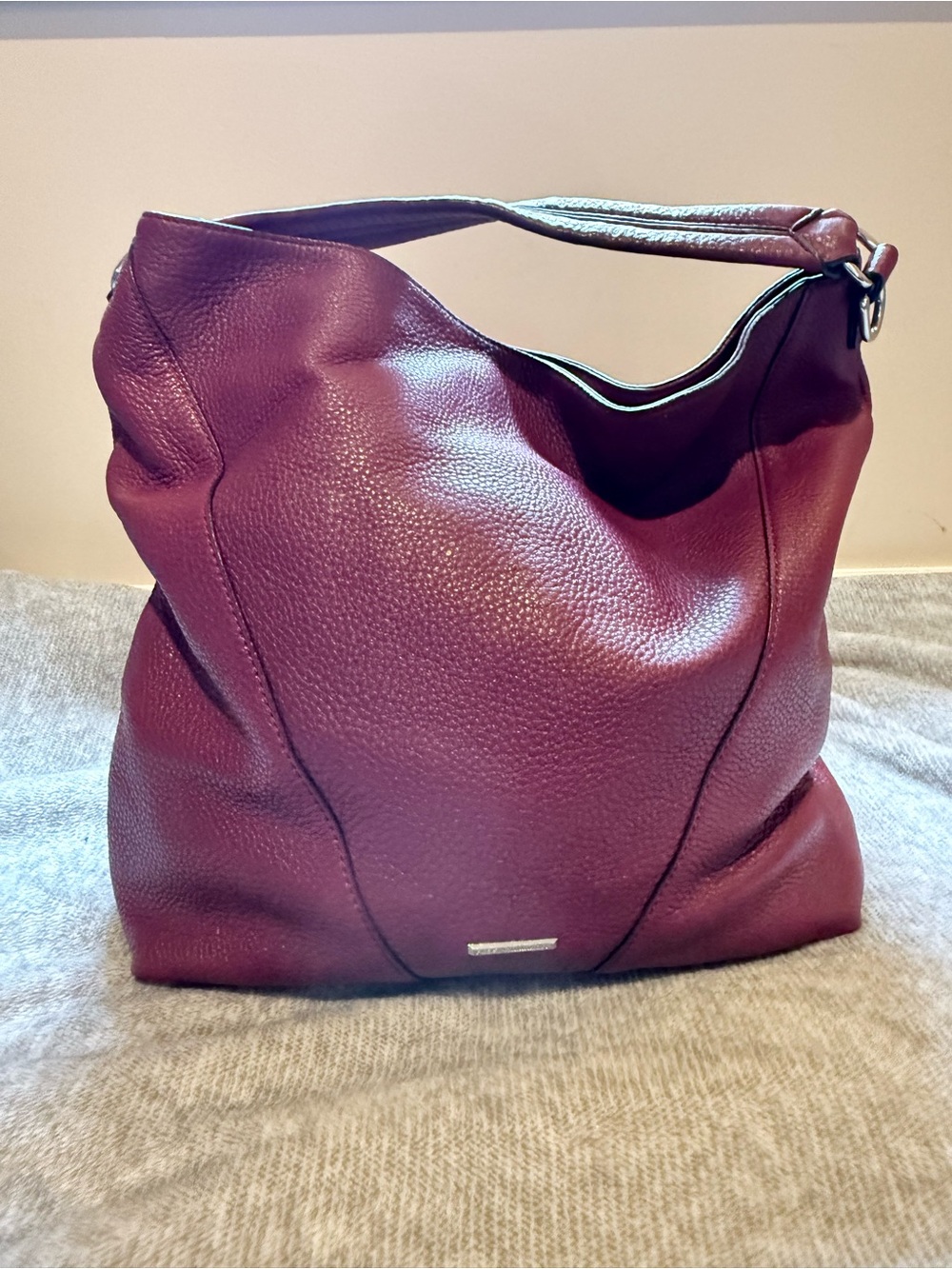 Large Rebecca Minkoff Pebbled Leather Hobo - Burgundy